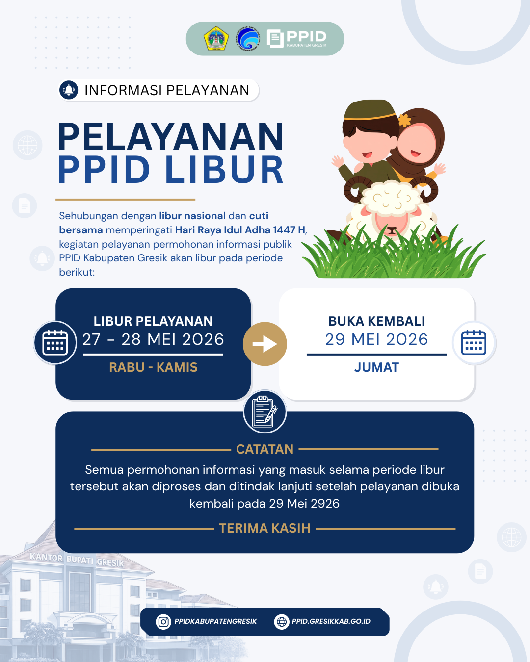 Pemberitahuan Libur Pelayanan PPID Kabupaten Gresik dalam Rangka Hari Raya Idul Adha 1447 H