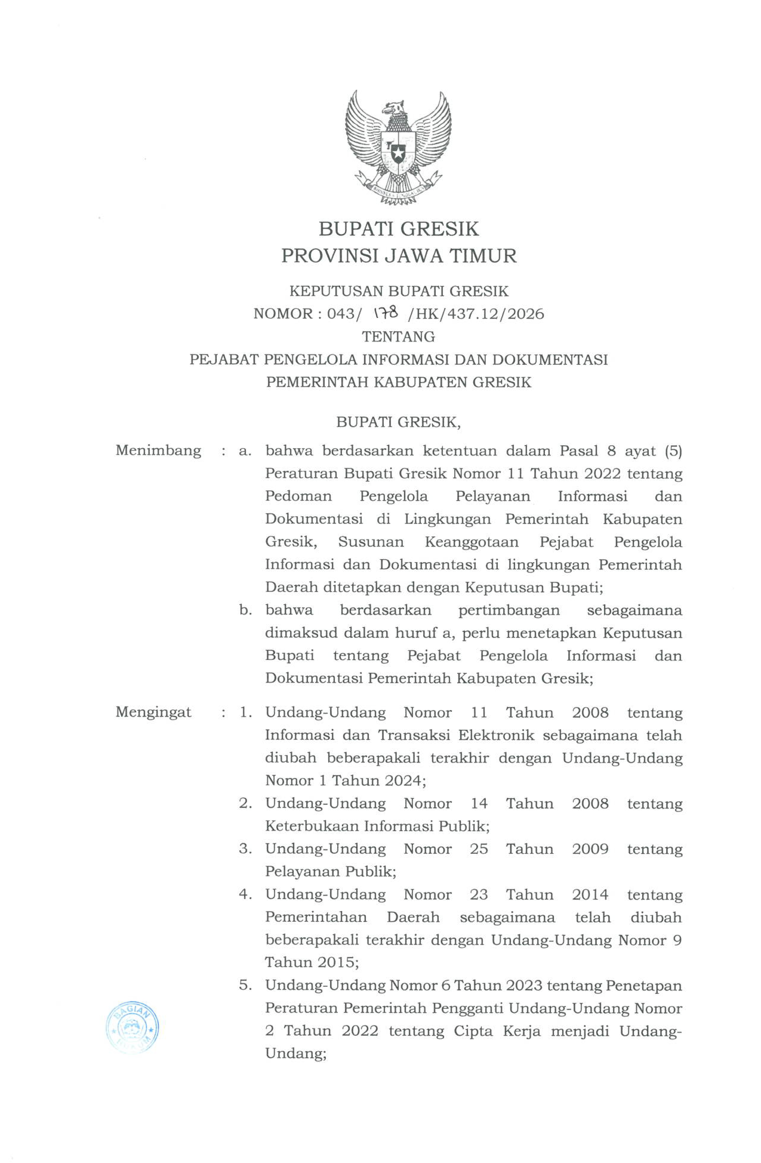 Struktur Organisasi PPID Kabupaten Gresik